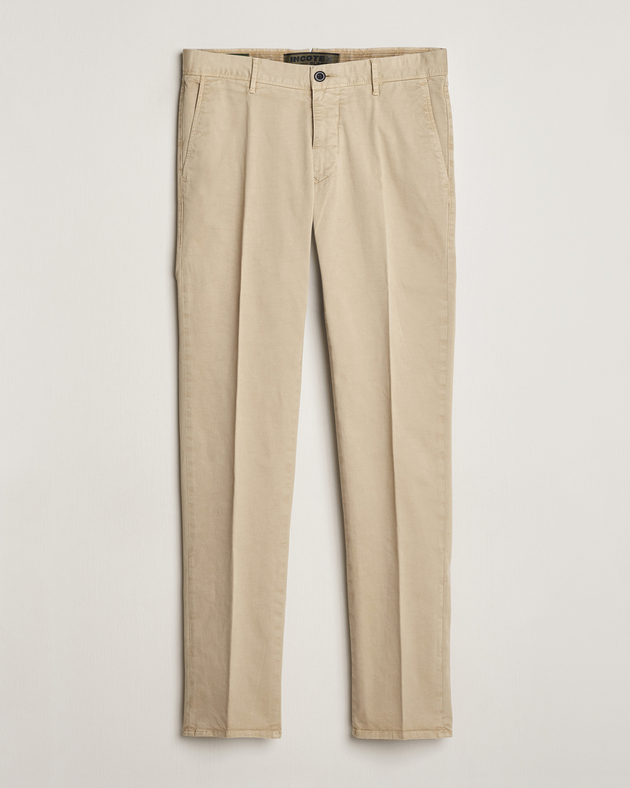 Uomini | Pantaloni | Incotex | Slim Fit Garment Dyed Slacks Light Beige