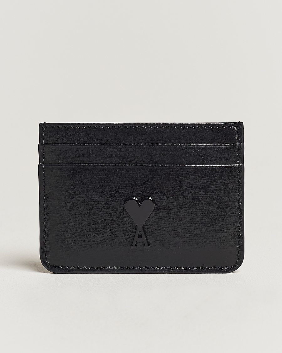 Uomini | AMI Tonal Heart Logo Leather Card Holder Black | AMI | Tonal Heart Logo Leather Card Holder Black