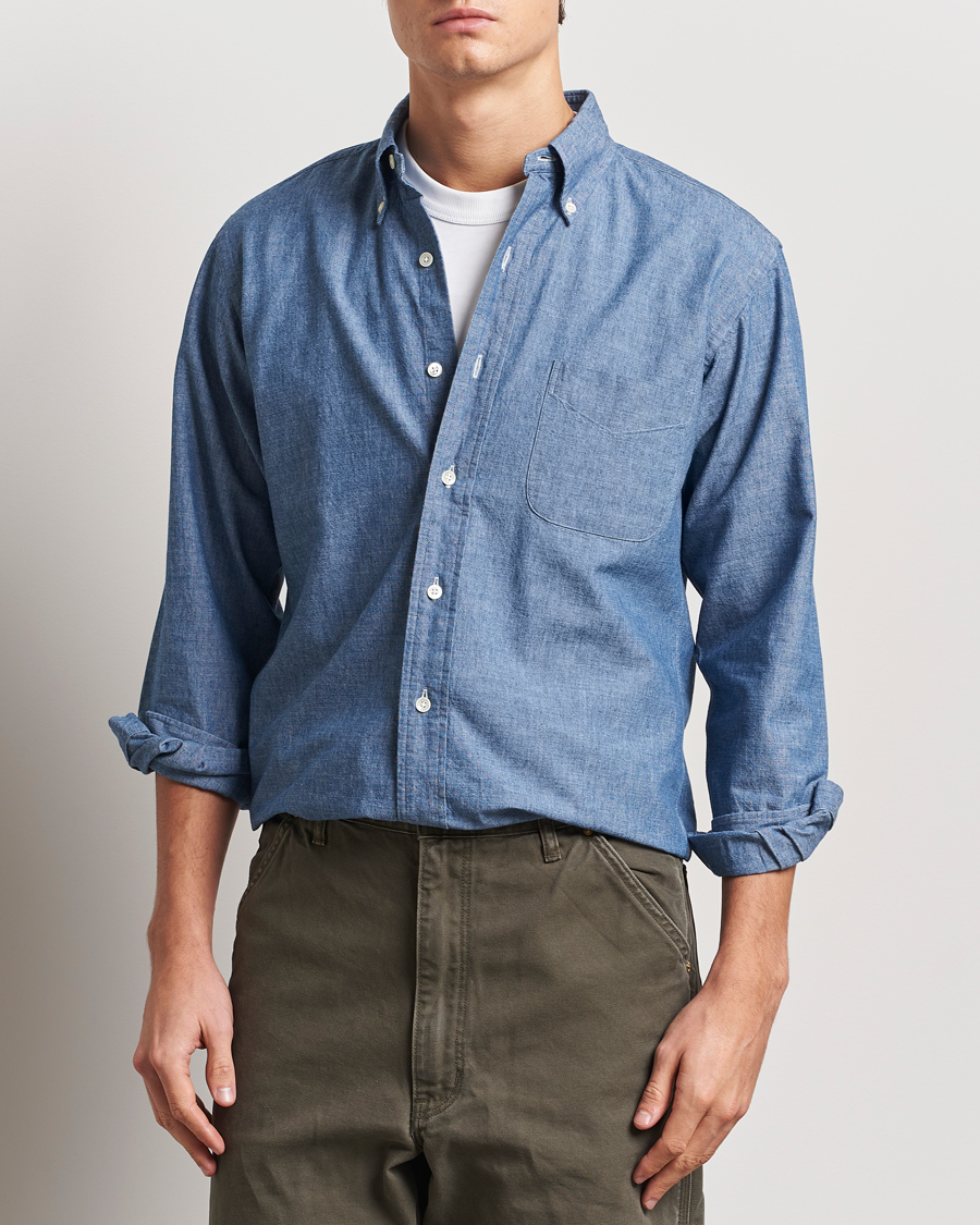 Uomini | Camicie | Kamakura Shirts | Vintage Ivy Chambray Button Down Shirt Blue
