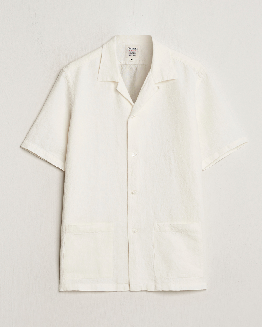 Uomini | Camicie | Kamakura Shirts | Vintage Ivy Heavy Linen Beach Shirt White