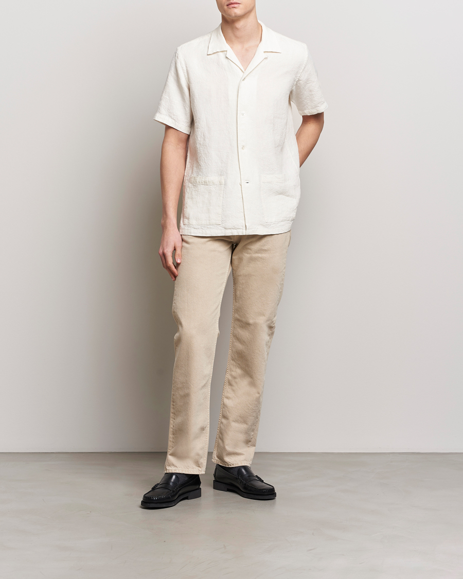Uomini | Camicie | Kamakura Shirts | Vintage Ivy Heavy Linen Beach Shirt White