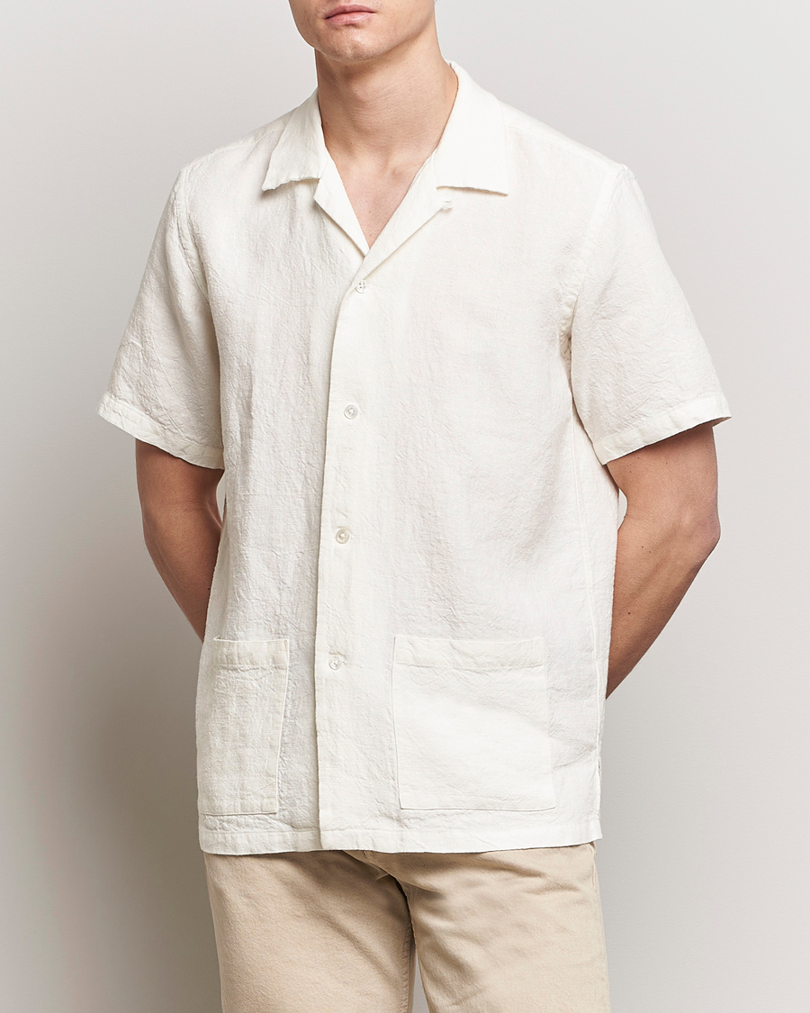Uomini | Camicie | Kamakura Shirts | Vintage Ivy Heavy Linen Beach Shirt White