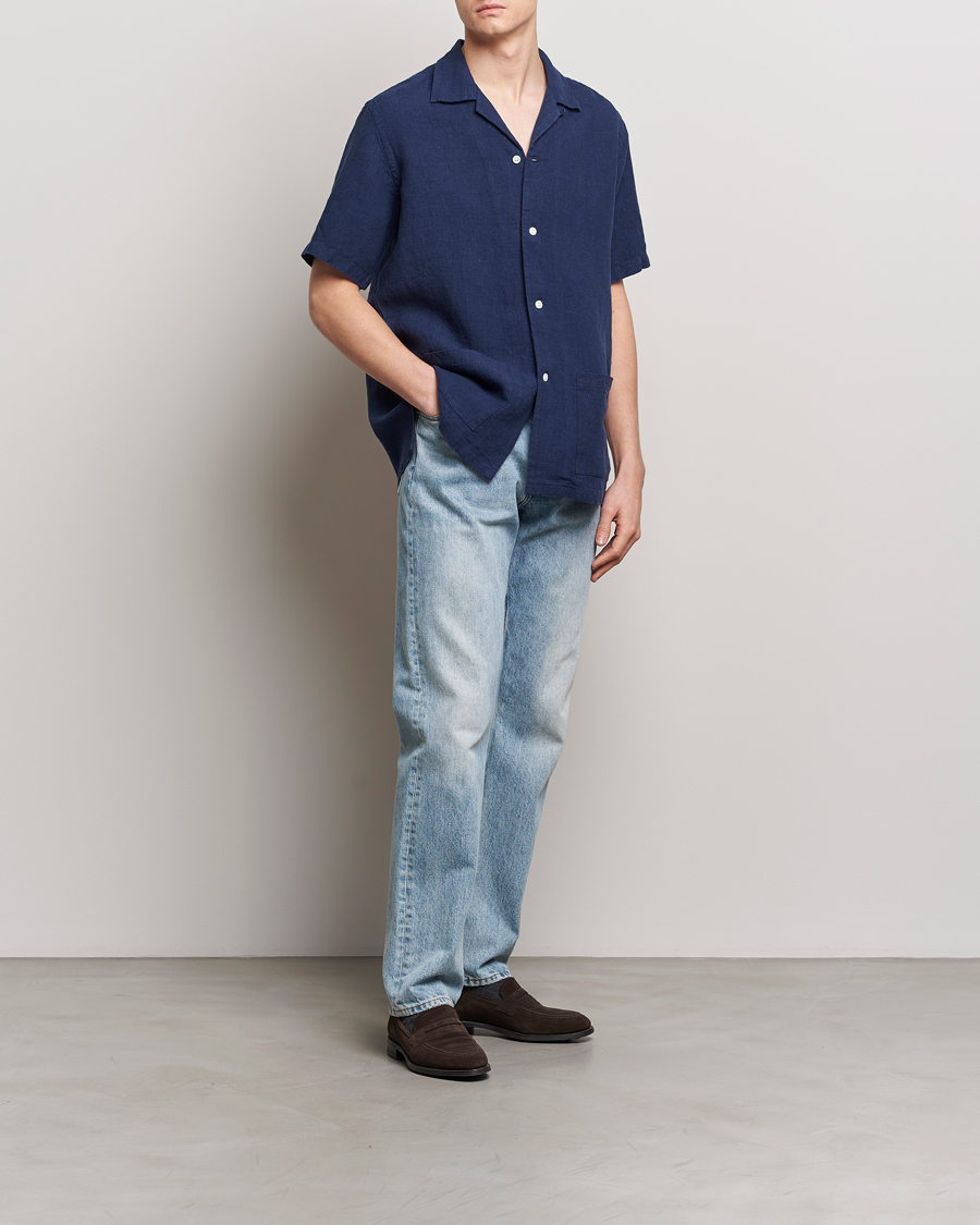 Uomini | Camicie | Kamakura Shirts | Heavy Linen Beach Shirt Navy