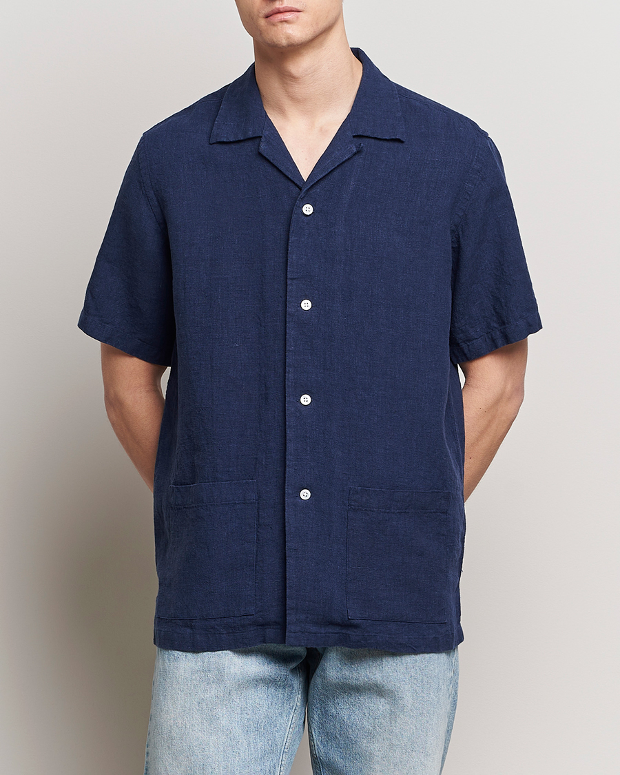 Uomini | Camicie | Kamakura Shirts | Heavy Linen Beach Shirt Navy