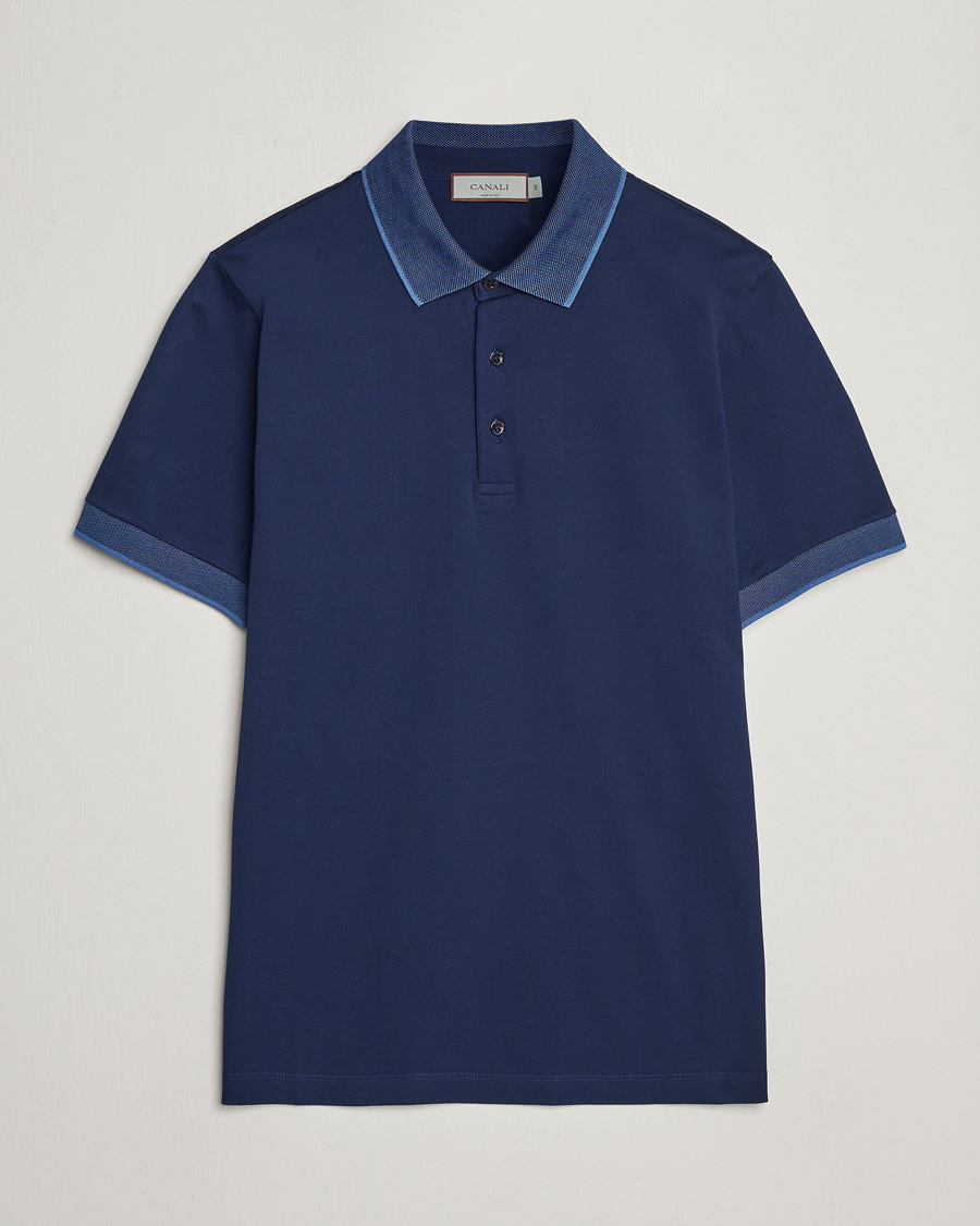 Uomini | Polo | Canali | Contrast Collar Short Sleeve Polo Dark Blue