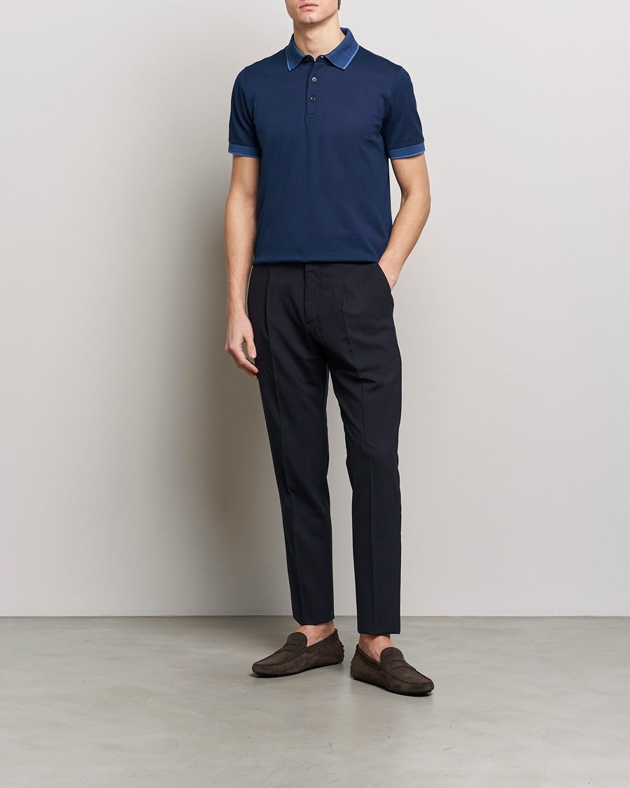 Uomini | Polo | Canali | Contrast Collar Short Sleeve Polo Dark Blue