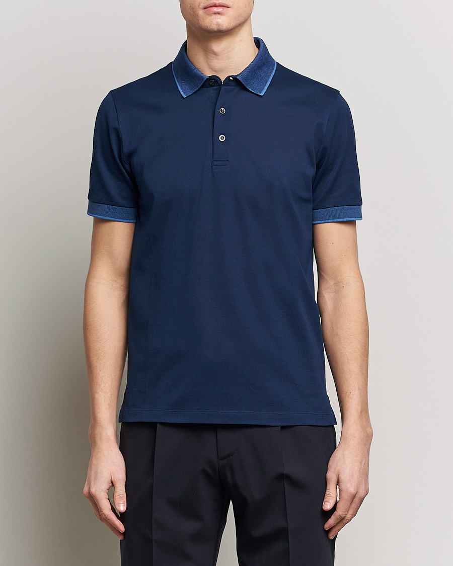 Uomini | Polo | Canali | Contrast Collar Short Sleeve Polo Dark Blue