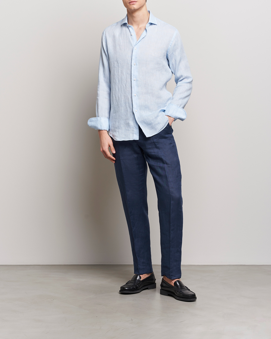 Uomini | Camicie | Grigio | Linen Casual Shirt Light Blue