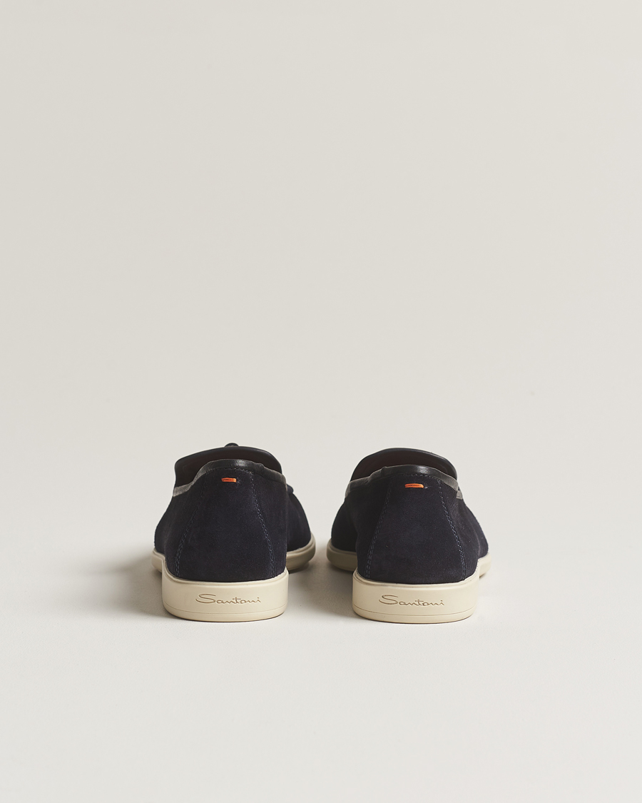 Uomini | Santoni Summer Tassel Loafers Navy Suede | Santoni | Summer Tassel Loafers Navy Suede