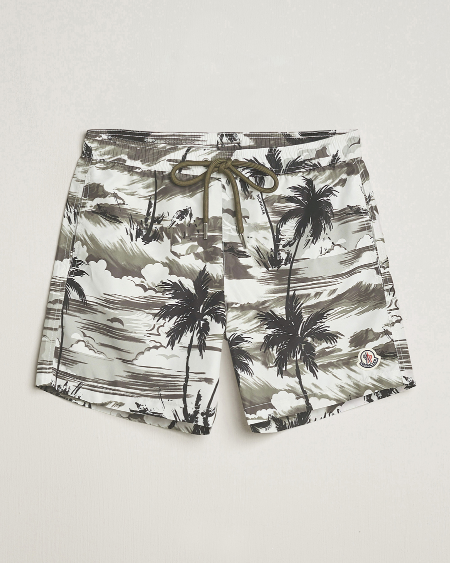 Uomini | Costumi da bagno | Moncler | Palm Printed Swim Shorts White/Olive