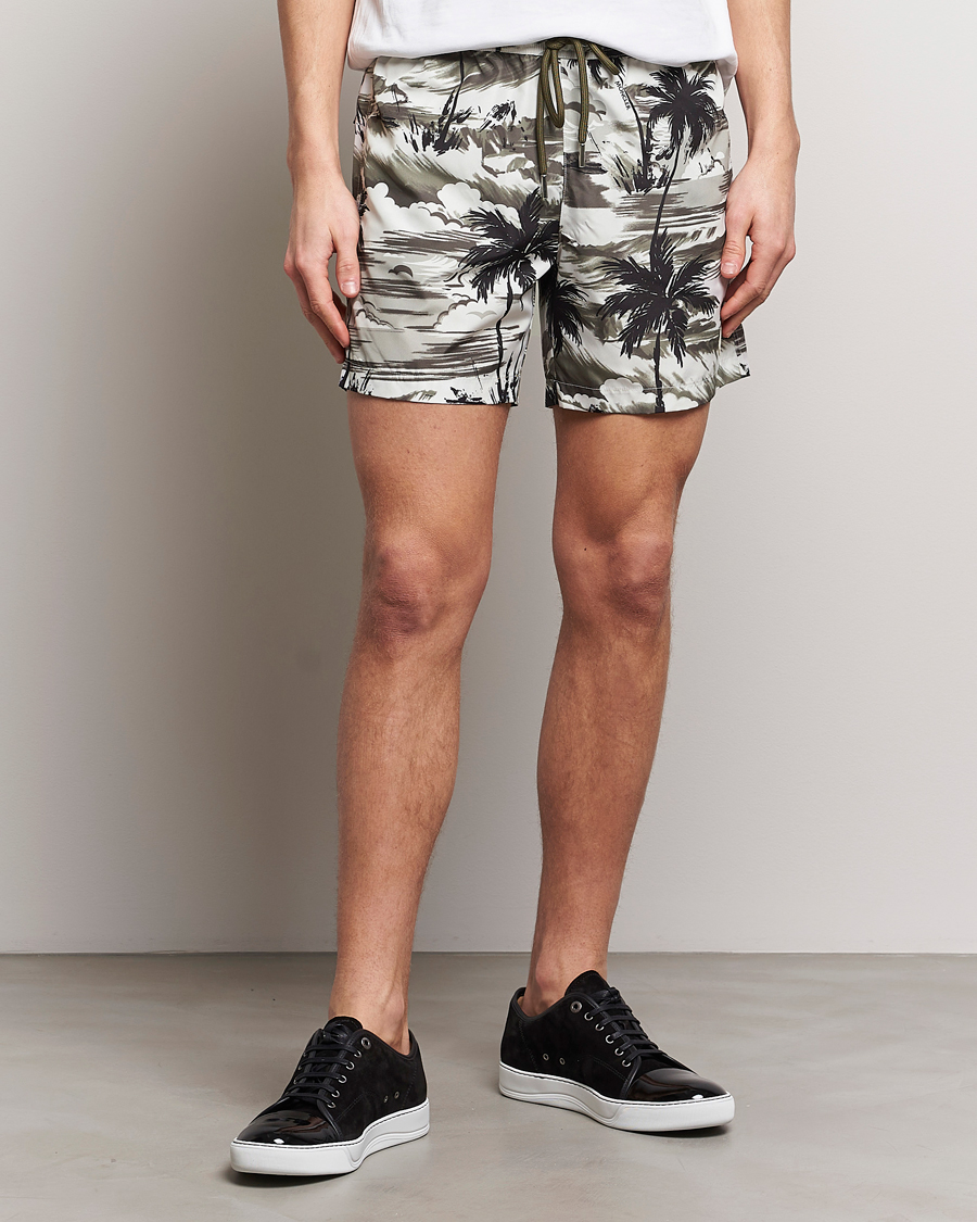 Uomini | Costumi da bagno | Moncler | Palm Printed Swim Shorts White/Olive