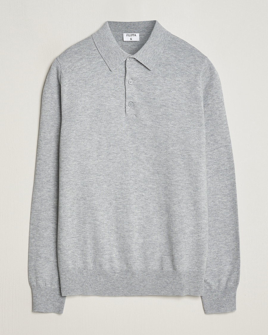 Uomini | Maglieria | Filippa K | Knitted Polo Shirt Light Grey Melange