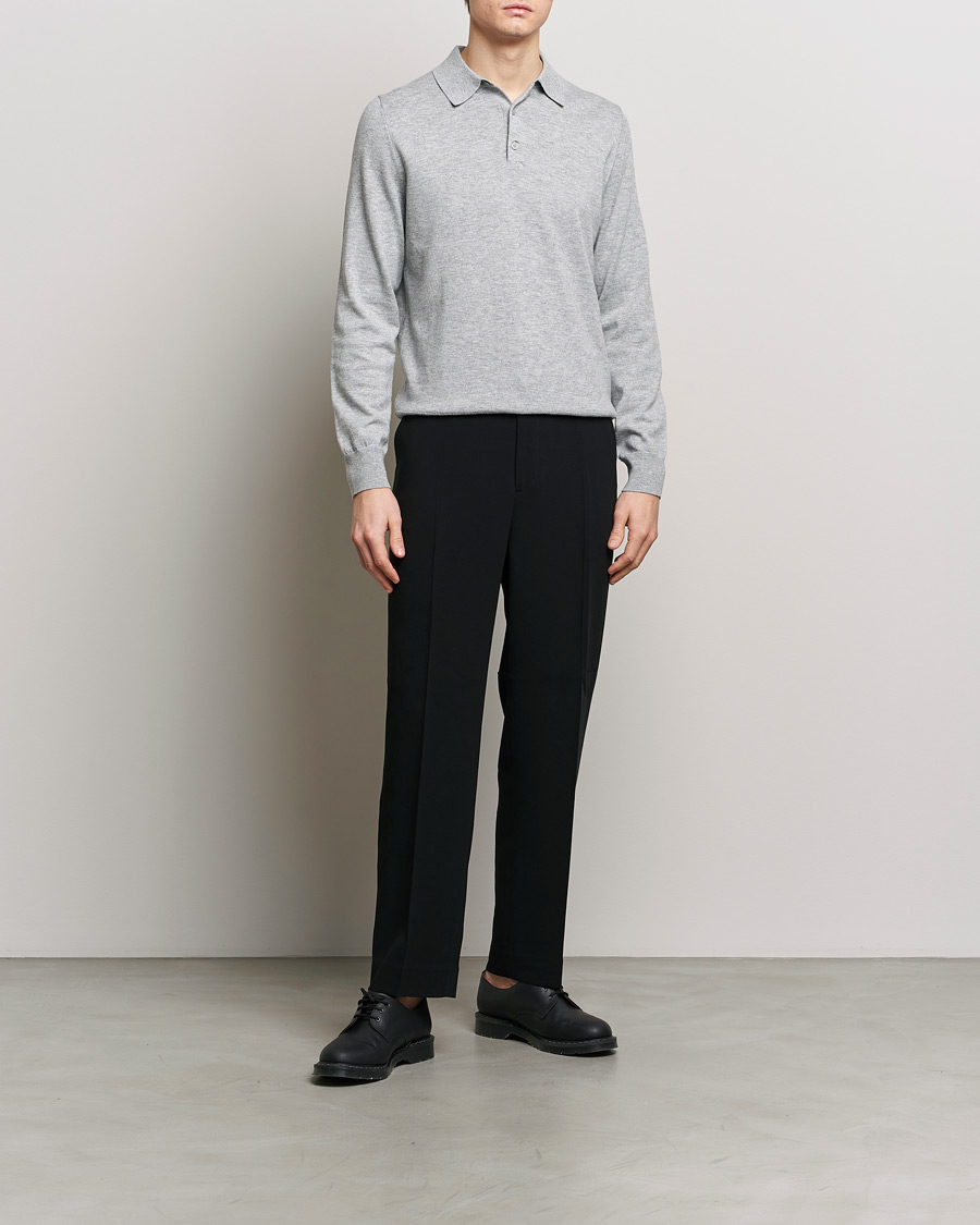 Uomini | Maglieria | Filippa K | Knitted Polo Shirt Light Grey Melange