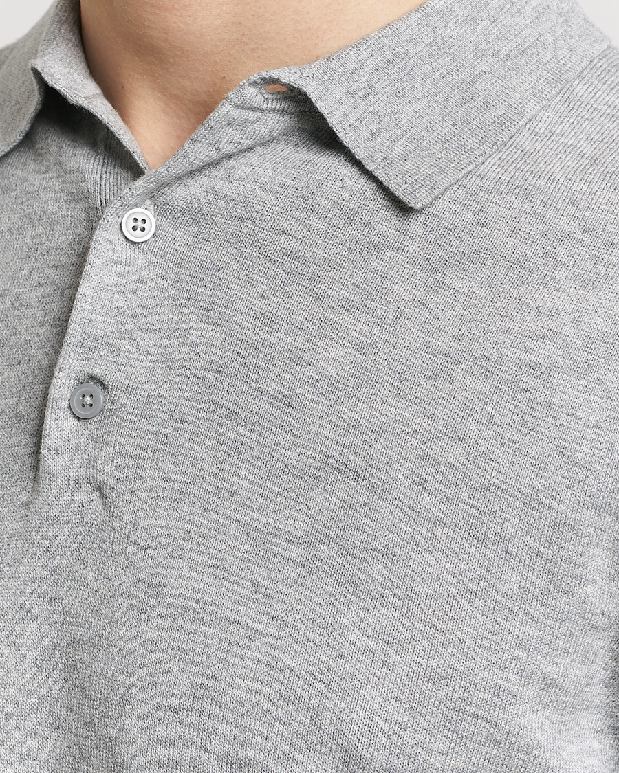 Uomini | Maglieria | Filippa K | Knitted Polo Shirt Light Grey Melange