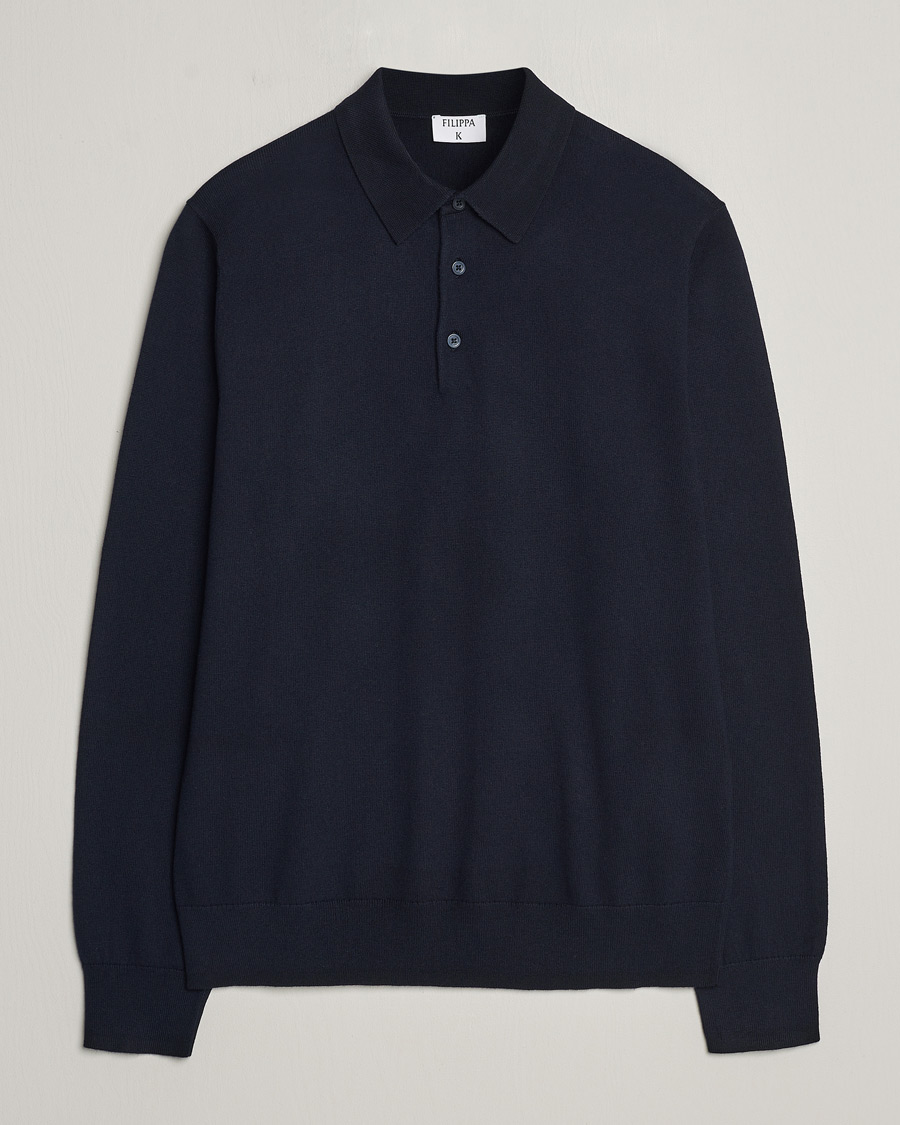 Uomini | Maglieria | Filippa K | Knitted Polo Shirt Navy