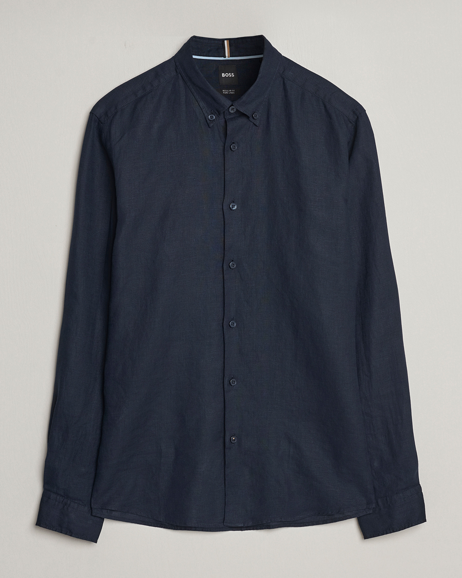 Uomini | Camicie | BOSS BLACK | Liam Linen Shirt Dark Blue
