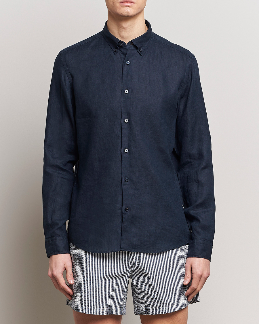 Uomini | Camicie | BOSS BLACK | Liam Linen Shirt Dark Blue