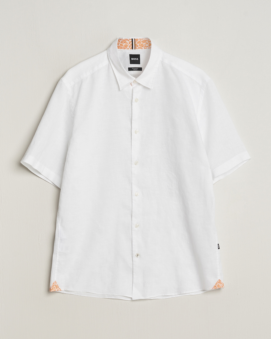 Uomini | Camicie | BOSS BLACK | Liam Short Sleeve Linen Shirt White