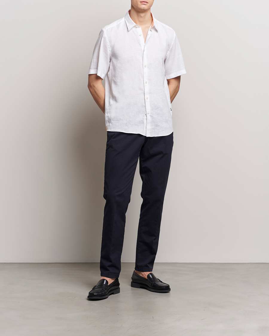 Uomini | Camicie | BOSS BLACK | Liam Short Sleeve Linen Shirt White