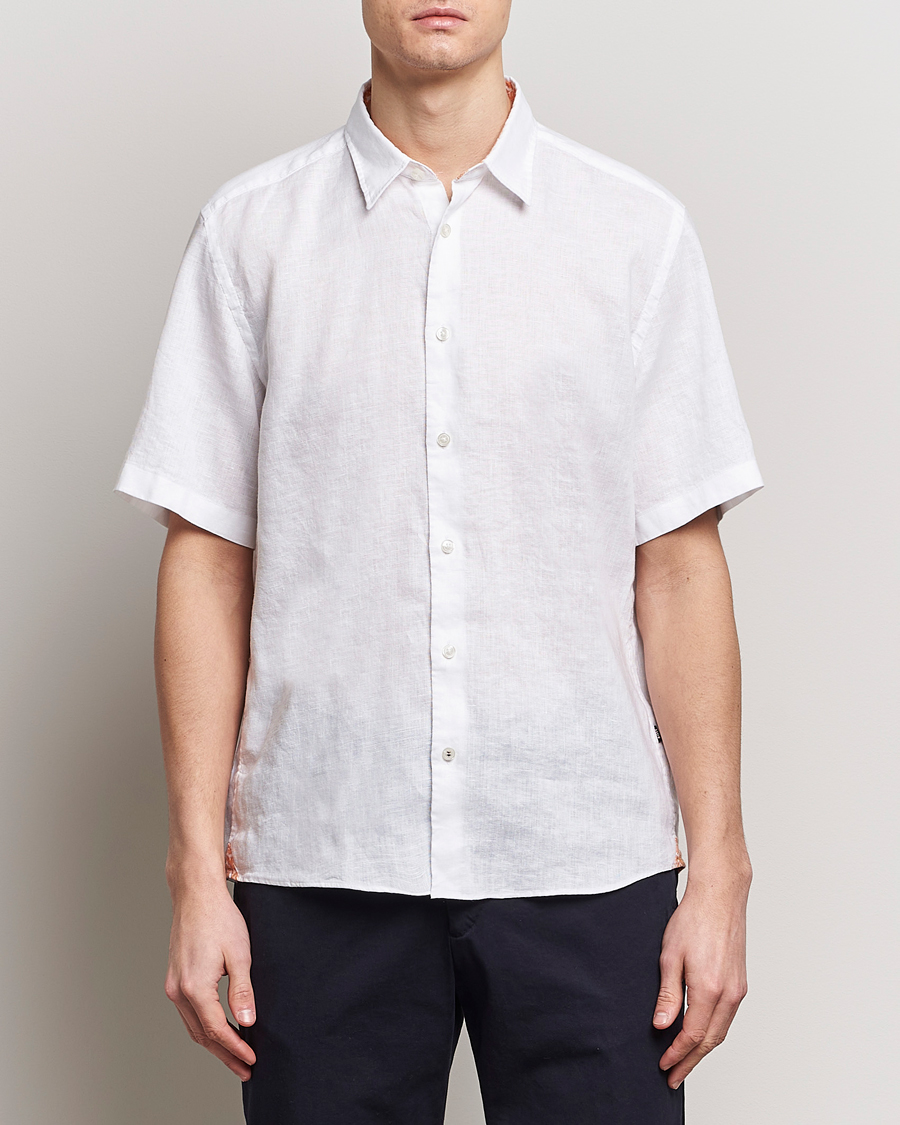 Uomini | Camicie | BOSS BLACK | Liam Short Sleeve Linen Shirt White