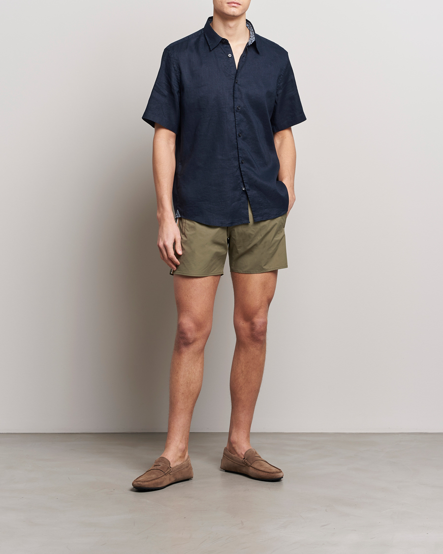 Uomini | Camicie | BOSS BLACK | Liam Short Sleeve Linen Shirt Dark Blue