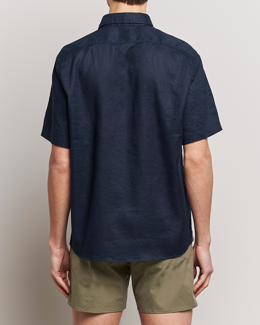 Uomini | Camicie | BOSS BLACK | Liam Short Sleeve Linen Shirt Dark Blue