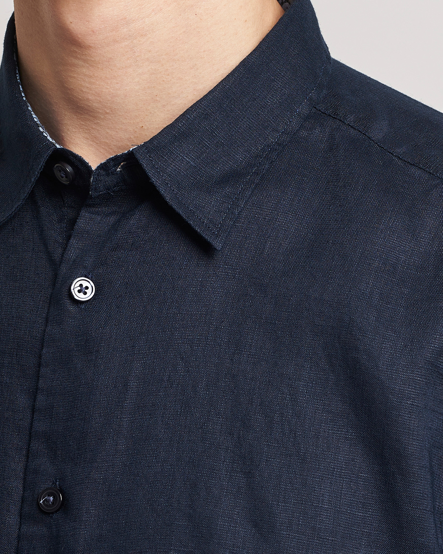 Uomini | Camicie | BOSS BLACK | Liam Short Sleeve Linen Shirt Dark Blue