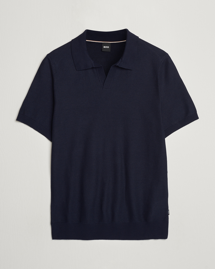 Uomini | Polo | BOSS BLACK | Tempio Open Collar Polo Dark Blue