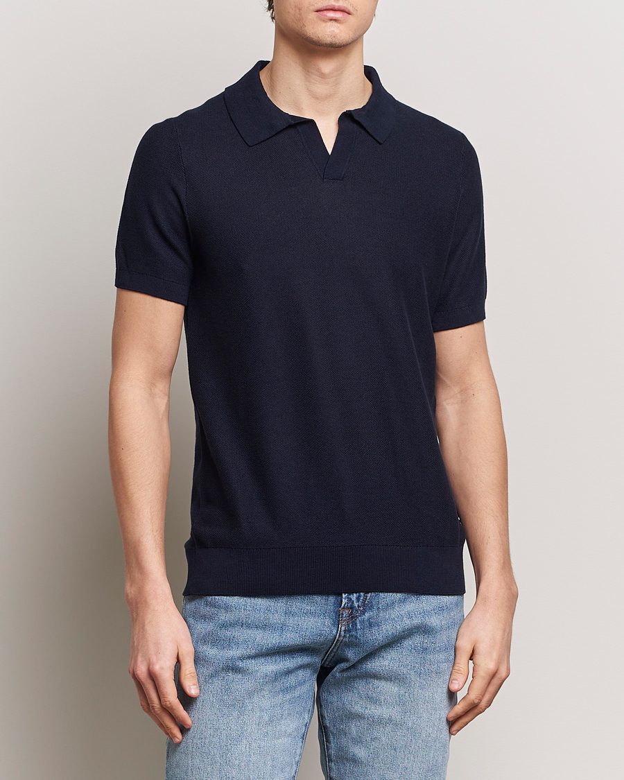 Uomini | Polo | BOSS BLACK | Tempio Open Collar Polo Dark Blue