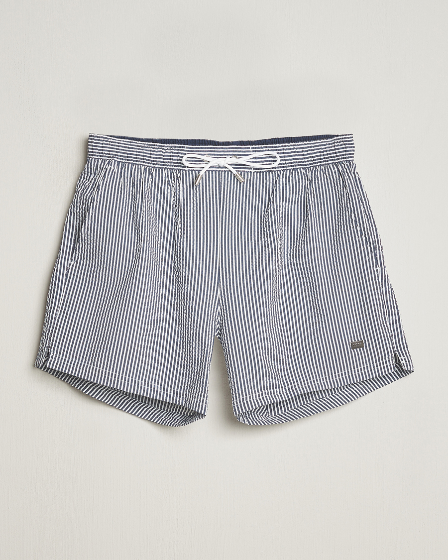 Uomini | Costumi da bagno | BOSS BLACK | Velvetfish Seersucker Swimshorts Navy