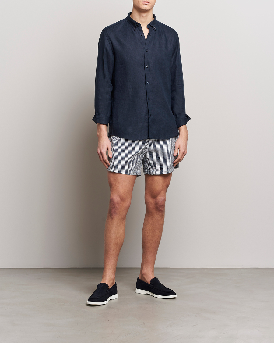 Uomini | Costumi da bagno | BOSS BLACK | Velvetfish Seersucker Swimshorts Navy
