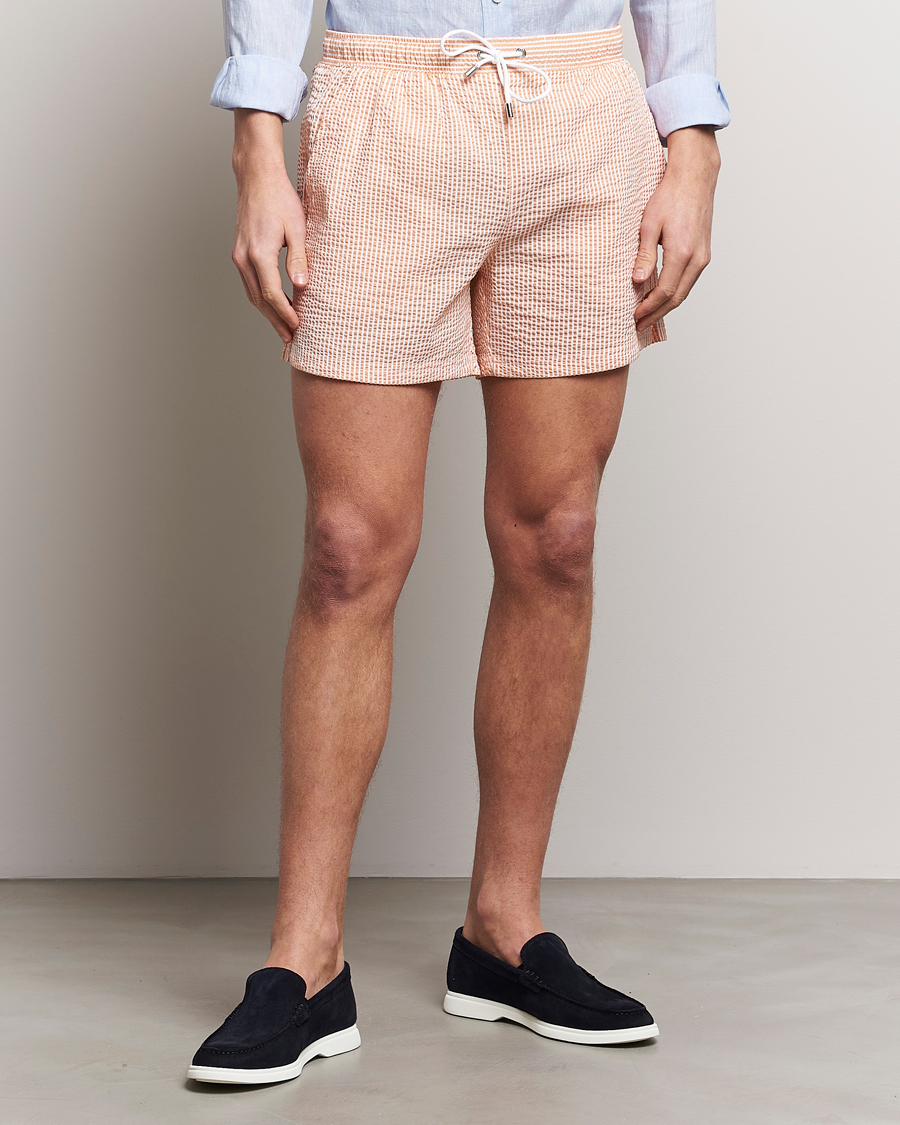 Uomini | Costumi da bagno | BOSS BLACK | Velvetfish Seersucker Swimshorts Orange