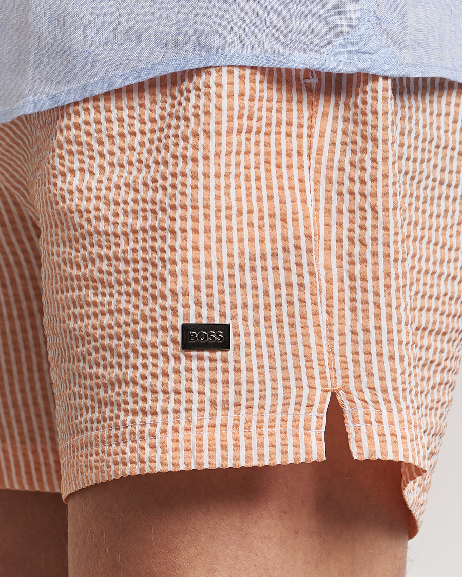 Uomini | Costumi da bagno | BOSS BLACK | Velvetfish Seersucker Swimshorts Orange