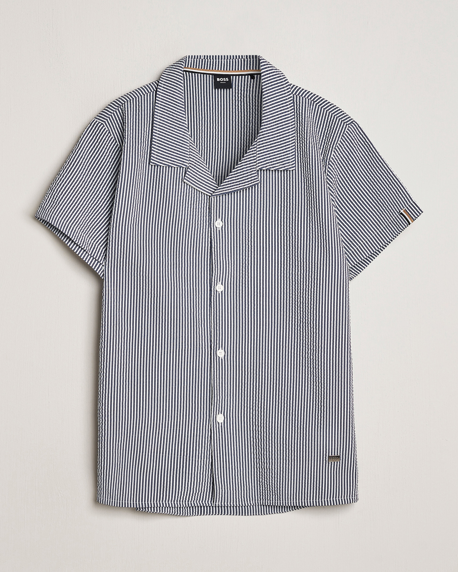 Uomini | Camicie | BOSS BLACK | Short Sleeve Open Collar Shirt Navy