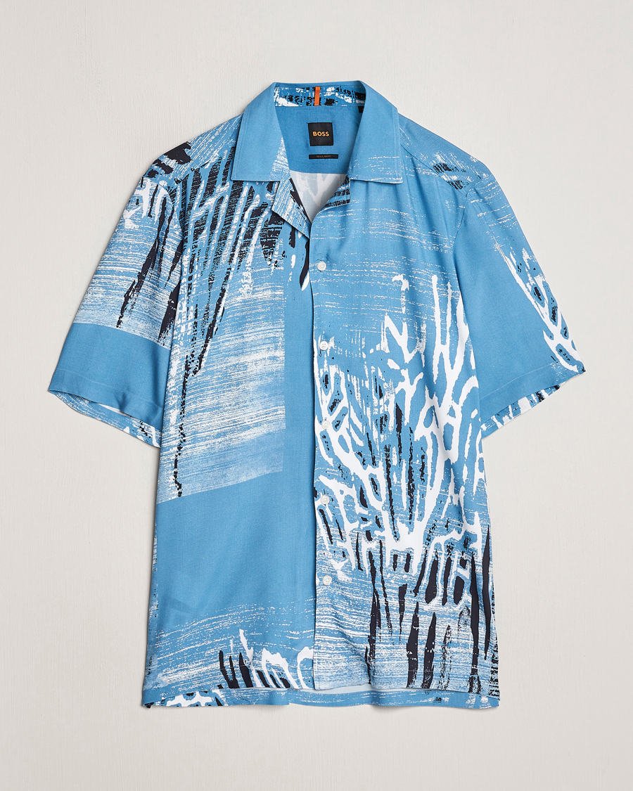 Uomini | Camicie | BOSS ORANGE | Rayer Short Sleeve Printed Shirt Open Blue