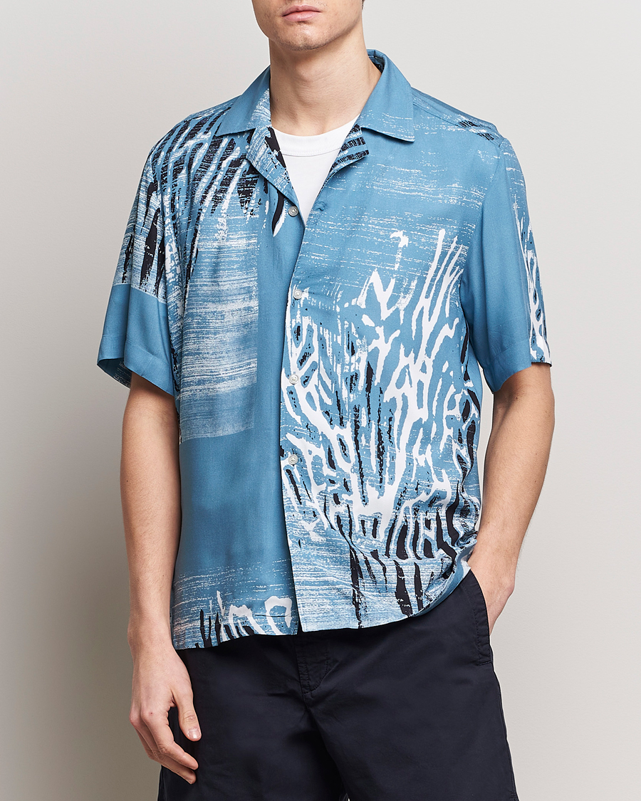 Uomini | Camicie | BOSS ORANGE | Rayer Short Sleeve Printed Shirt Open Blue