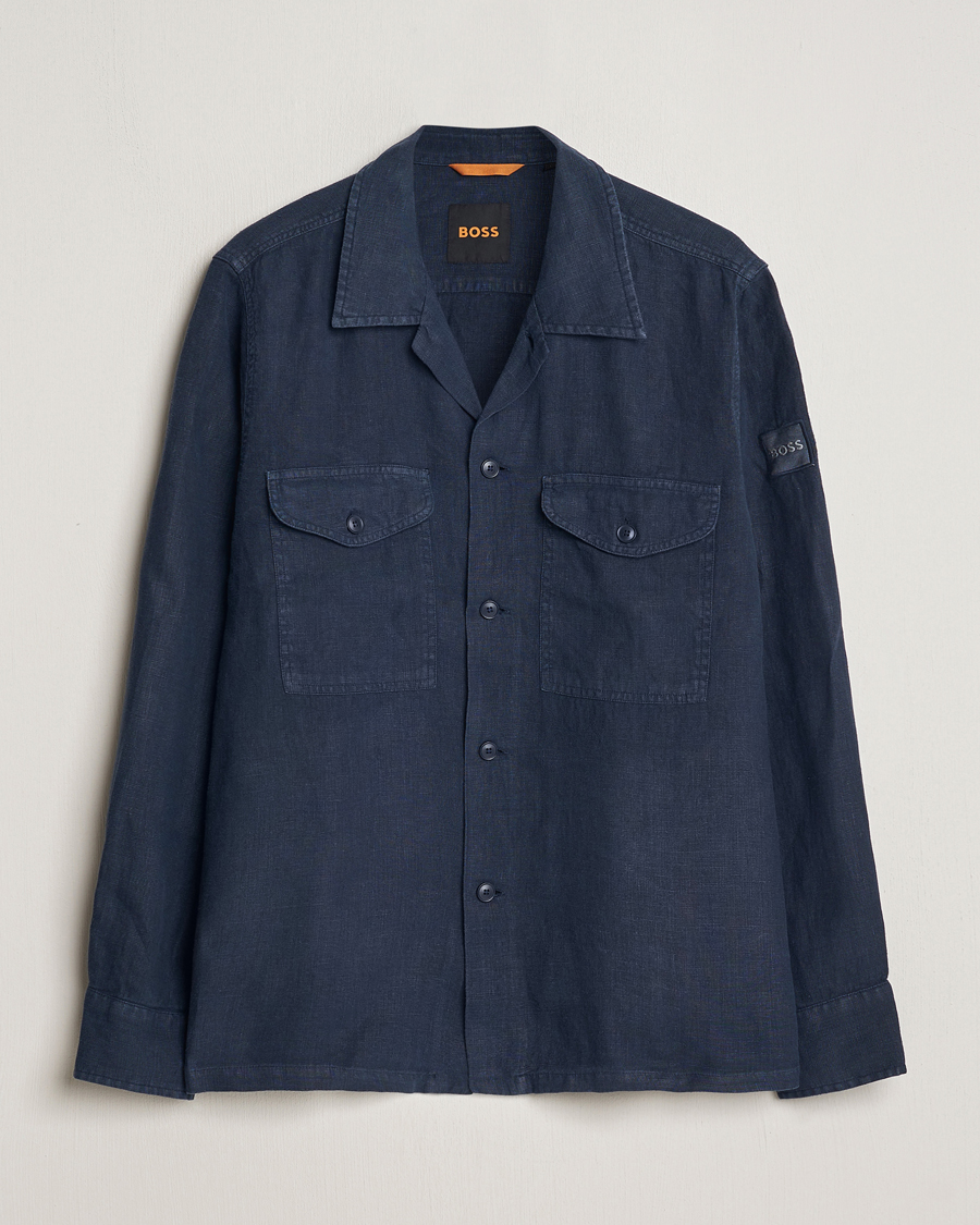 Uomini | Camicie | BOSS ORANGE | Lovel Linen Overshirt Dark Blue