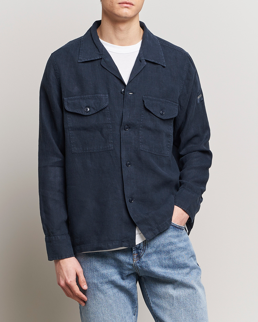 Uomini | Camicie | BOSS ORANGE | Lovel Linen Overshirt Dark Blue