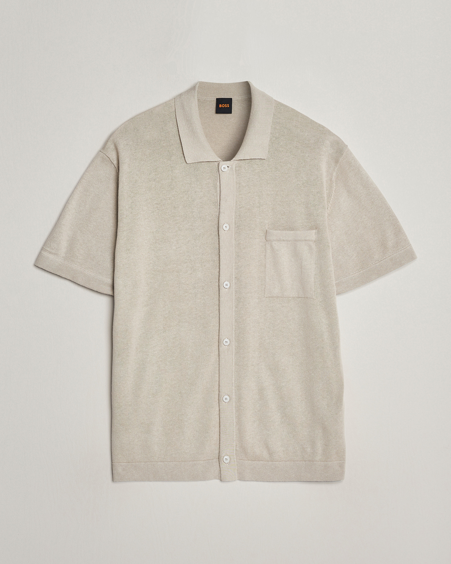 Uomini | Camicie | BOSS ORANGE | Kamiccio Knitted Short Sleeve Shirt Light Beige