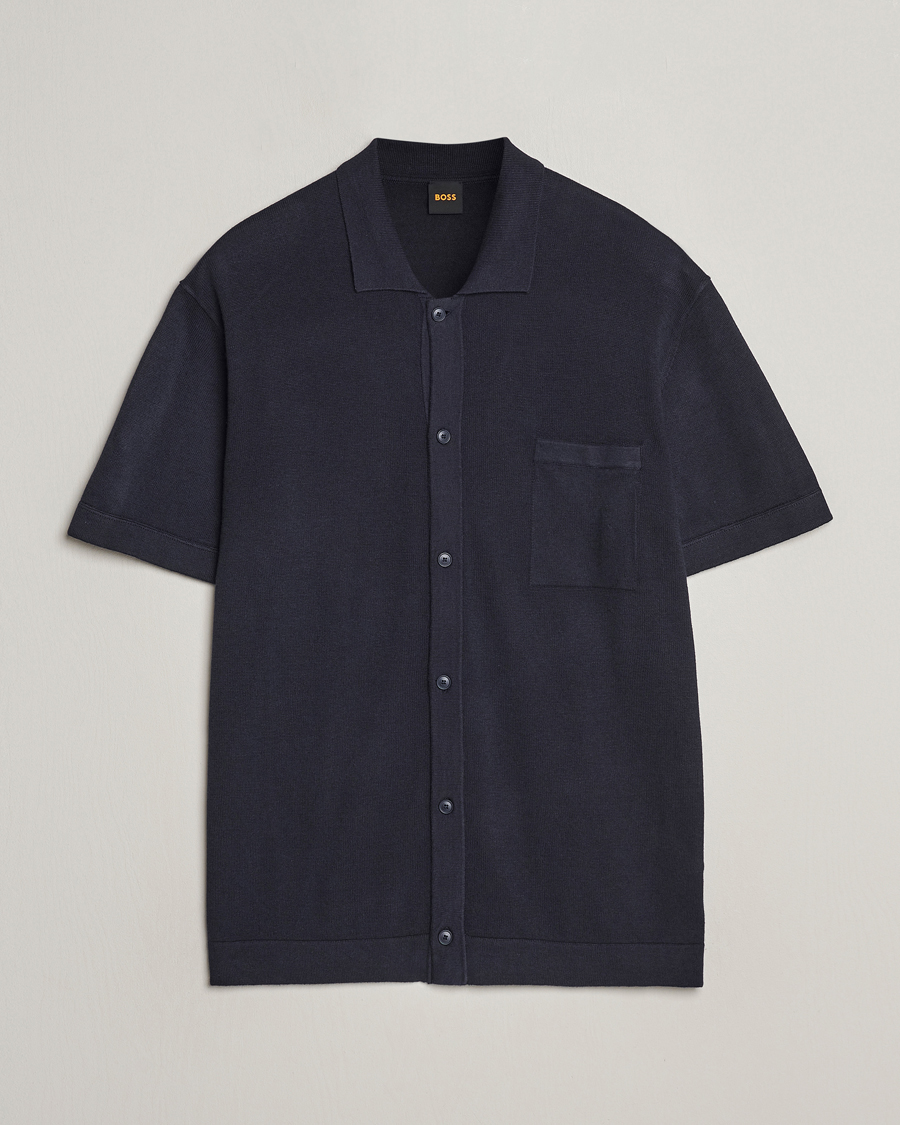 Uomini | Camicie | BOSS ORANGE | Kamiccio Knitted Short Sleeve Shirt Dark Blue
