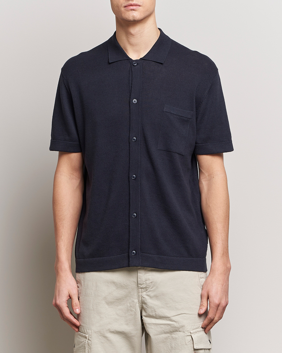 Uomini | Camicie | BOSS ORANGE | Kamiccio Knitted Short Sleeve Shirt Dark Blue