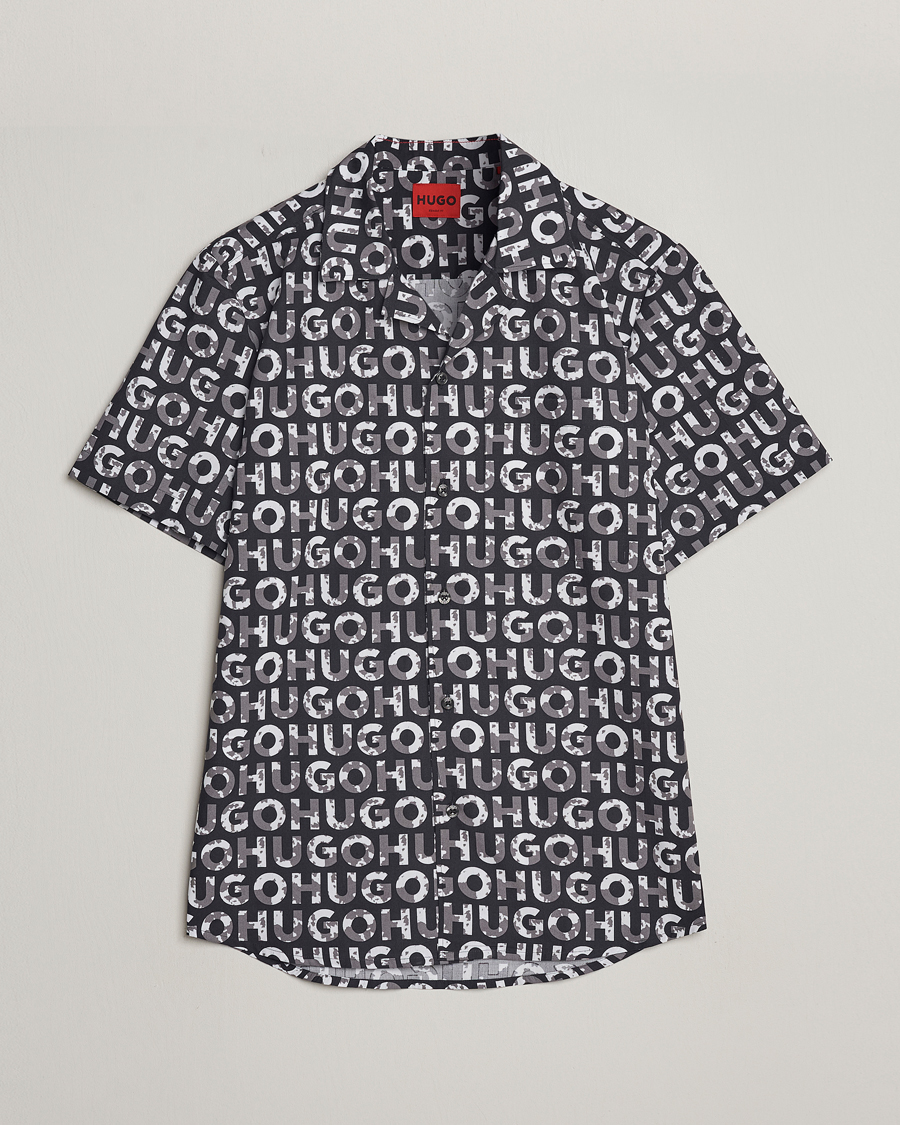 Uomini | Camicie | HUGO | Ellino Short Sleeve Cotton Shirt Black/White