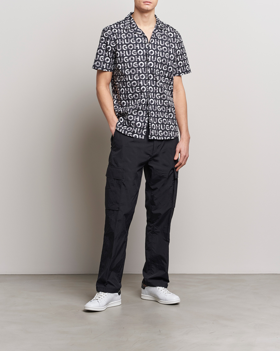 Uomini | Camicie | HUGO | Ellino Short Sleeve Cotton Shirt Black/White