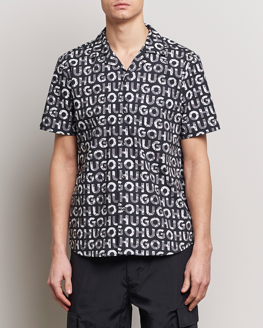 Uomini | Camicie | HUGO | Ellino Short Sleeve Cotton Shirt Black/White