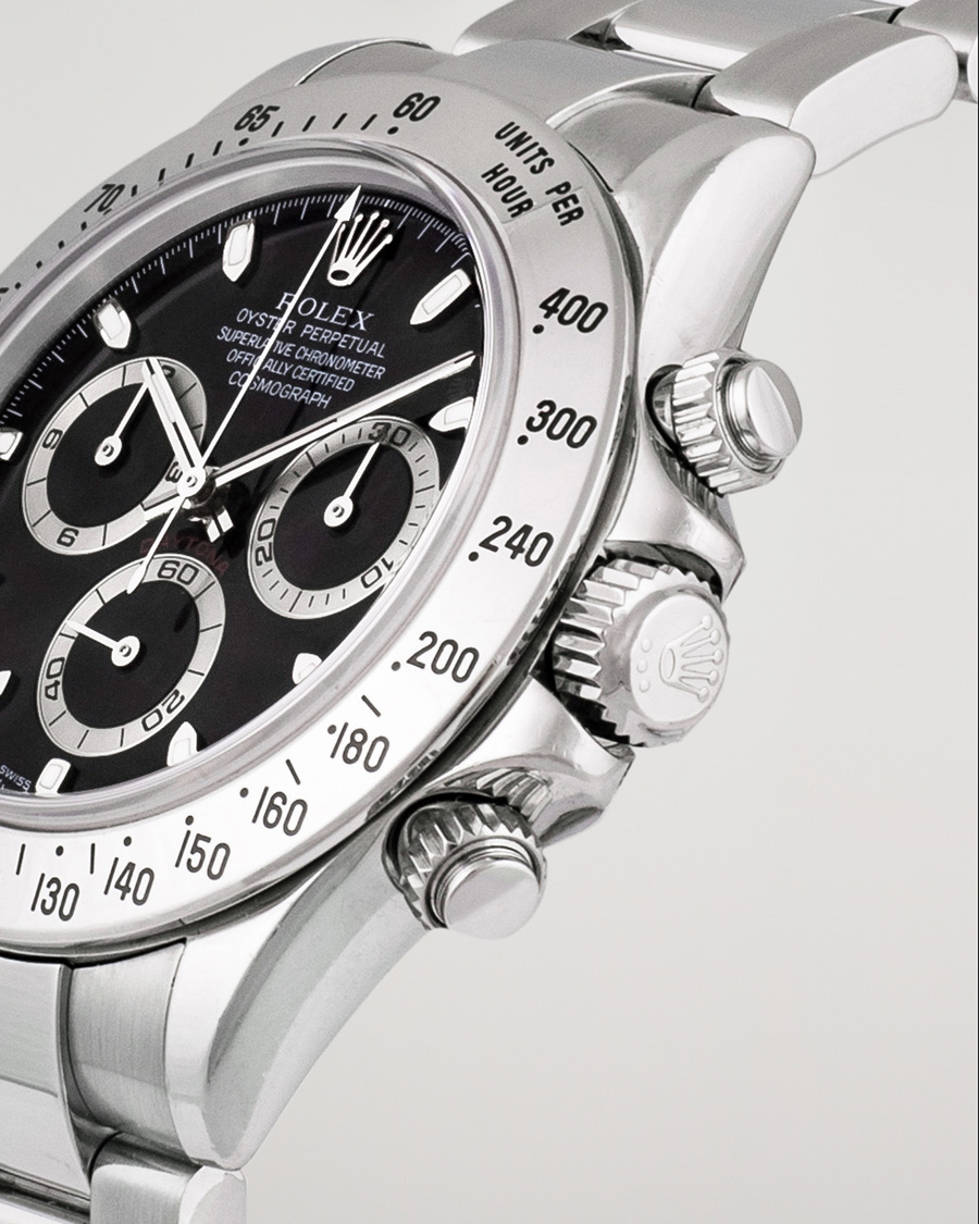 Uomini | Rolex Pre-Owned Daytona Black dial Steel 116520 Silver | Rolex Pre-Owned | Daytona Black dial Steel 116520 Silver