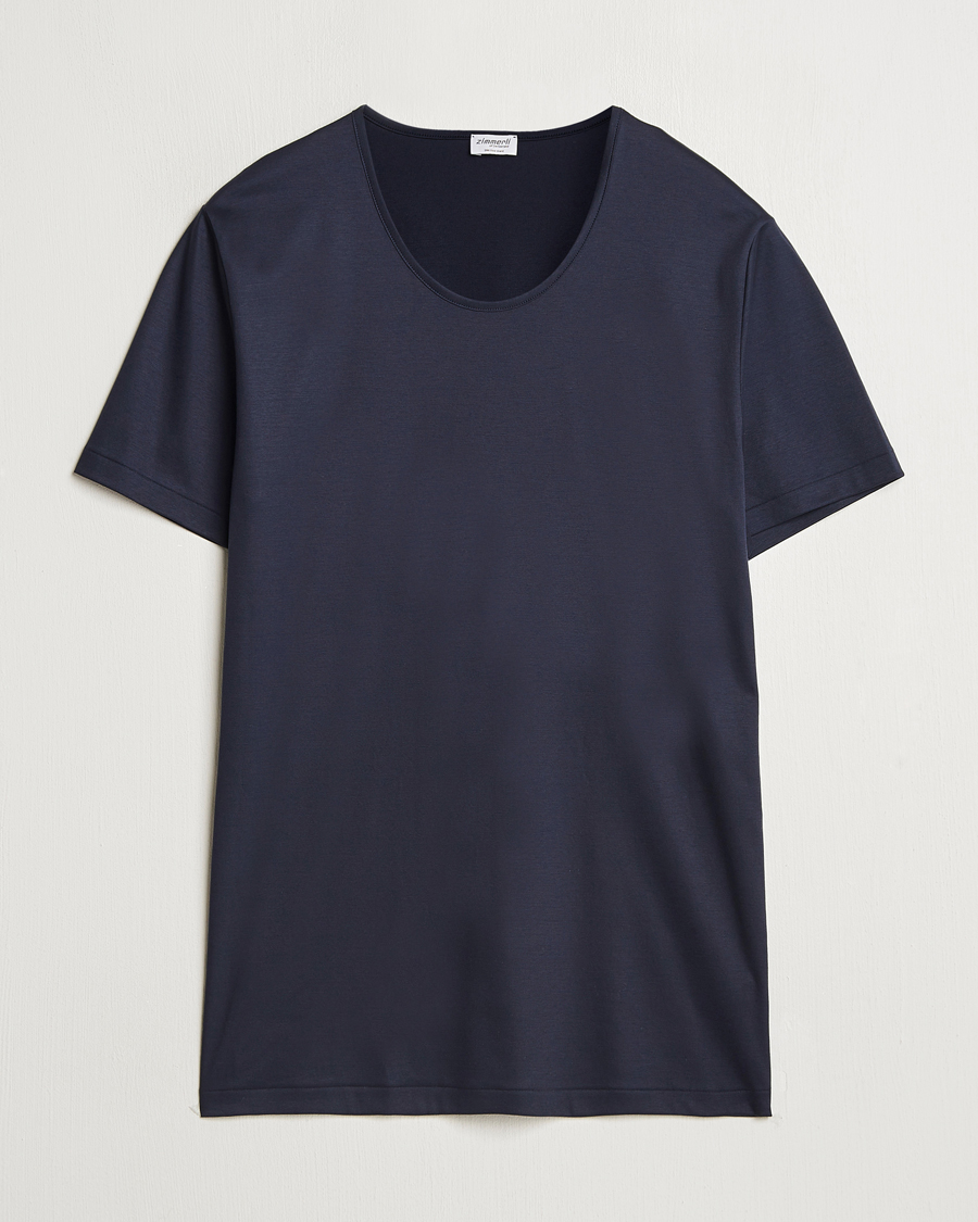 Uomini | T-shirt | Zimmerli of Switzerland | Sea Island Cotton Crew Neck T-shirt Navy