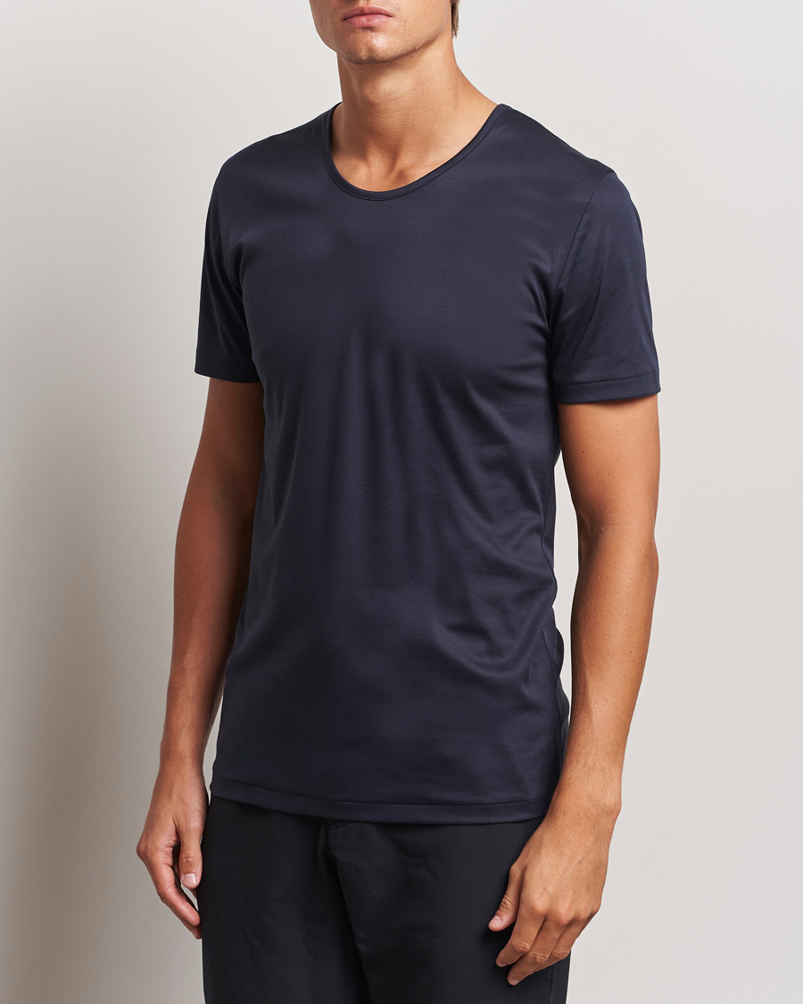 Uomini | T-shirt | Zimmerli of Switzerland | Sea Island Cotton Crew Neck T-shirt Navy
