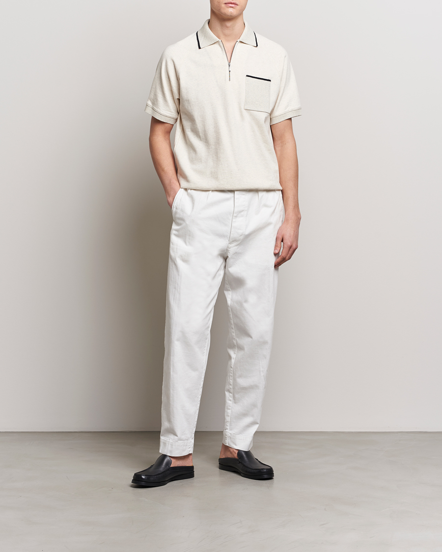 Uomini | Polo | BEAMS PLUS | Half Zip Light Fleece Polo Oatmeal