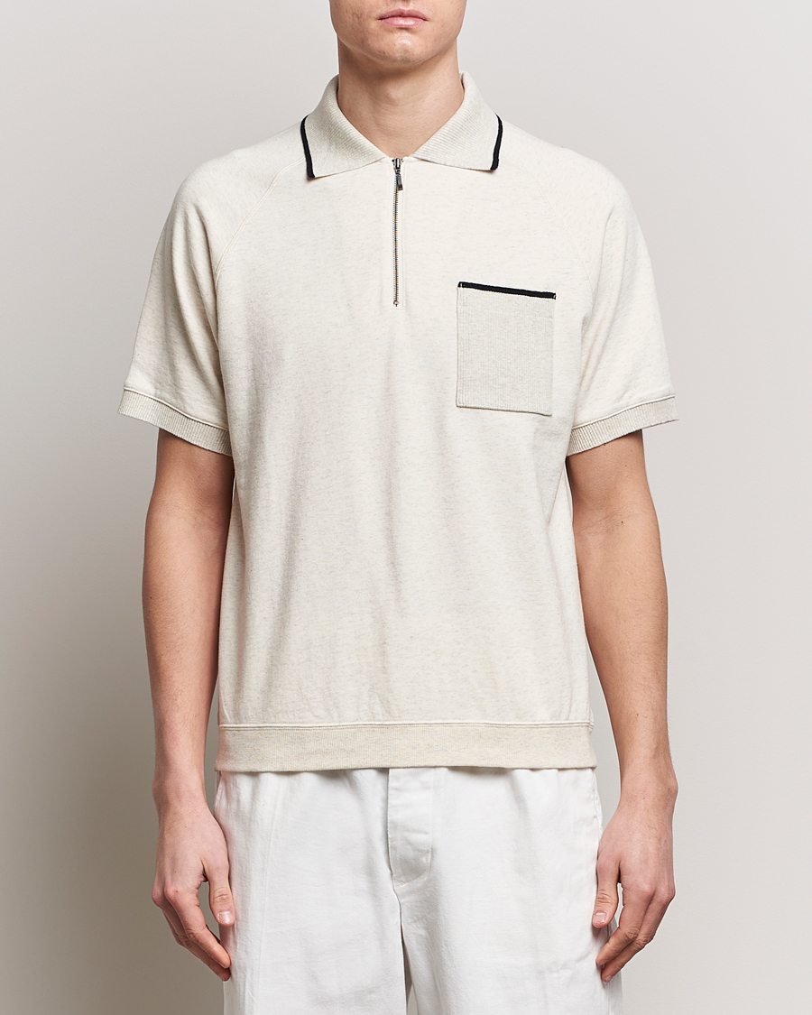 Uomini | Polo | BEAMS PLUS | Half Zip Light Fleece Polo Oatmeal
