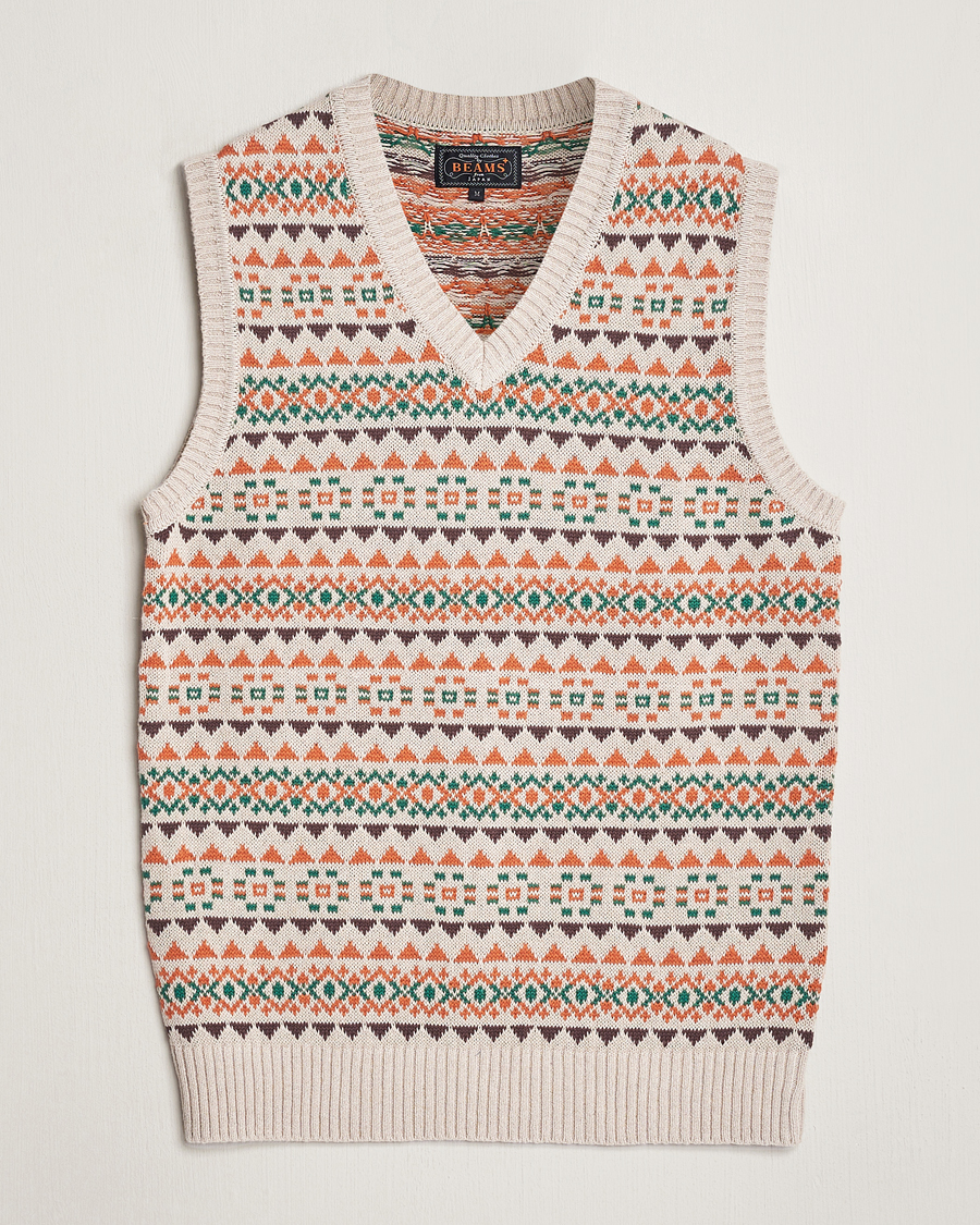 Uomini | Maglieria | BEAMS PLUS | Fairisle Knit Vest Beige